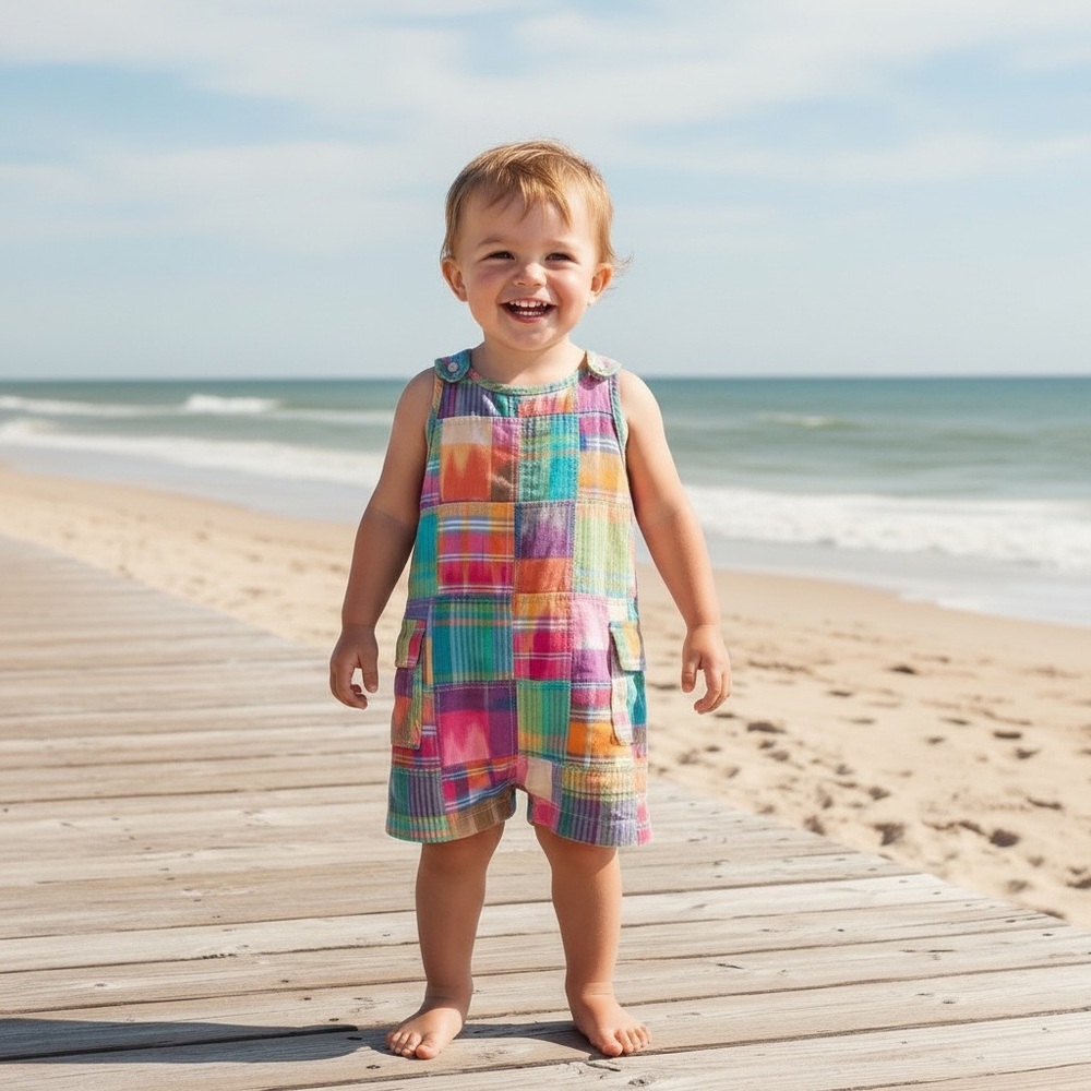 NWT Polo Ralph Lauren‎ Baby Boy Madras Patchwork Romper Preppy Classic Vacation